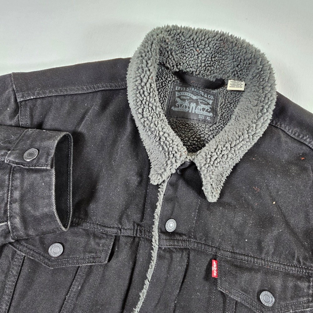 Levis Sherpa Trucker Jacket Mens XL Black Denim Type III 16365-0054 Fleece Lined